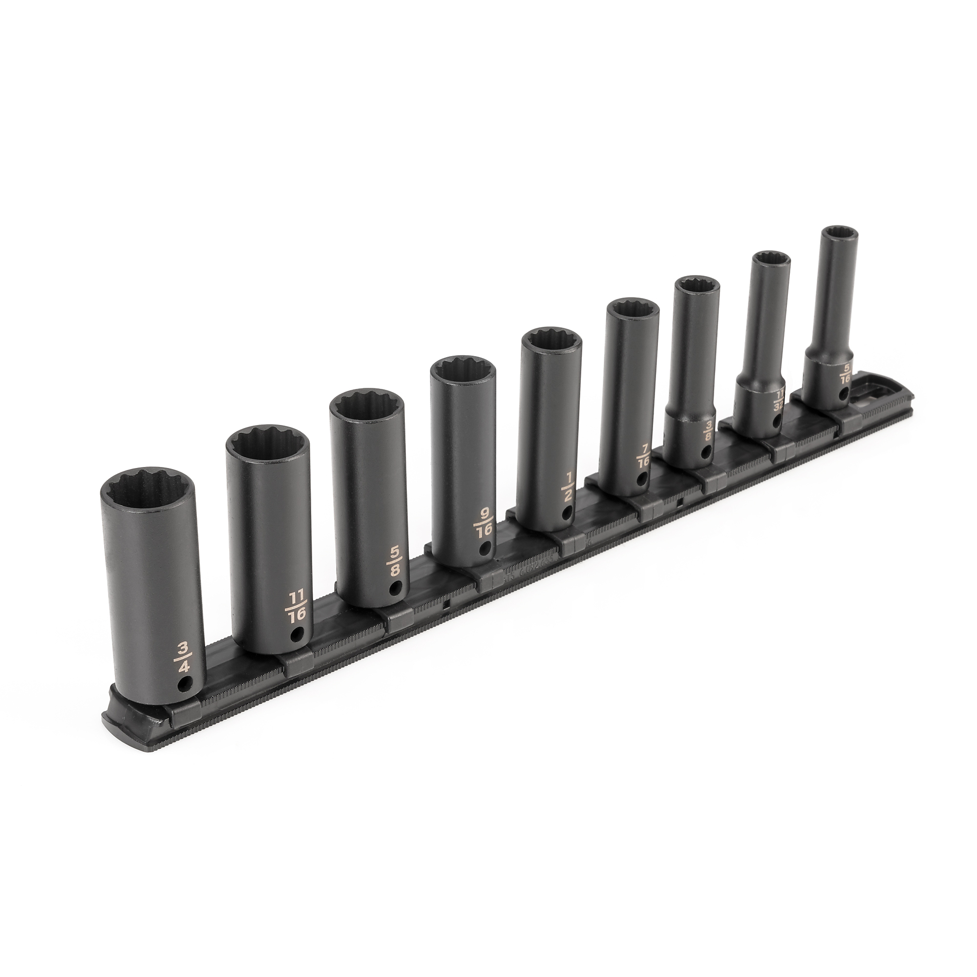 TEKTON 3/8 Inch Drive Deep 12-Point Impact Socket Set with Rail, 9-Piece (5/16 - 3/4 in.) | SID91109